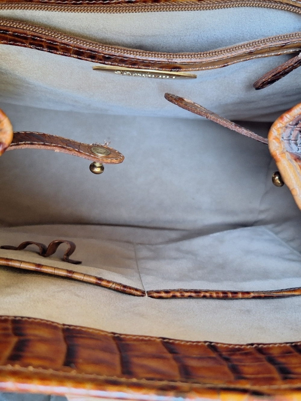 Brahmin Julian Tote Pecan Melbourne Croc Embossed Leather Bucket Bag + Organizer - Picture 16 of 16